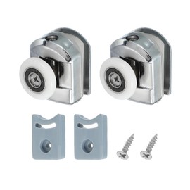 uxcell 23 mm Shower Door Rollers, Single Shower Door Runners Wheels Pulleys Guides Plastic Top Wheels with Anti-Collision Block & Screws for Glass Doors 4-6mm Silver 2 Pcs