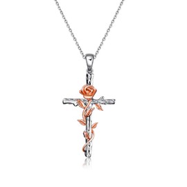 YAFEINI 925 Sterling Silver Cross Necklaces for Women,Exquisite Rose Cross Pendant Necklace Chain Jewellery Gifts For Women Girls Mum Daughter