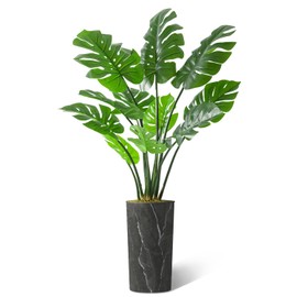 Artificial Tree in Modern Granite Effect Planter, Fake Monstera Silk Tree for Indoor and Outdoor Home Decoration - 65" Overall Tall (Plant Pot Plus Tree)