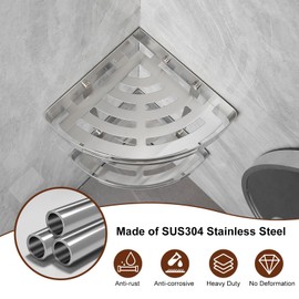 BWE Rustproof Corner Shower Shelf with Hooks(2 Pack) Stainless Steel Wall Mount Shower Corner Organizer Storage Shelves for Inside Shower Brushed Nickel Drilling Needed