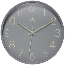 Infinity Instruments 14 Inch Modern Stencil Arabic Numbers Plastic Indoor Non-Ticking Silent Battery Operated Easy to Read Wall Clock for Living Room, Bedroom, Kitchen, Home Office, Light Grey