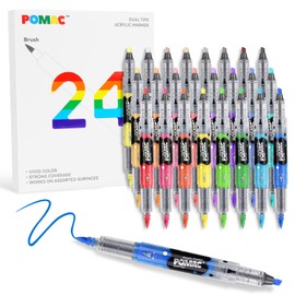POMAC Dual-Tip Acrylic Markers, Art Drawing Acrylic Markers for Fabric 24 packs, Canvas, Rock, Glass, Wood, Paper, DIY Crafts, School and Art