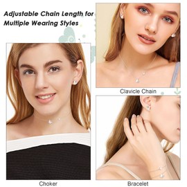 Pwsap 3 Pcs Adjustable S925 Butterfly Crystal Necklace Earrings Set, Dainty Adjustable Chain Length Necklace/Bracelet/Choker/Earrings Pendant Jewelry, Bling Charm Present