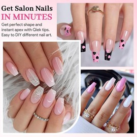 Qiek Medium Coffin Fake Nail Tips, 15 Sizes 240 PCS Clear Half Matte Press On False Nail Tips Pre-shaped Half Soft Cover Gel Nail Tips Extensions Thick Long Lasting for DIY Beginners & Salon Manicure