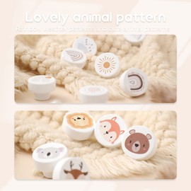 OESSUF Pack of 6 Wooden Cabinet Knobs for Children's Room, 35 mm Round Furniture Knobs with Screws, Wooden Handles for Cupboards, White Door Knobs for Children