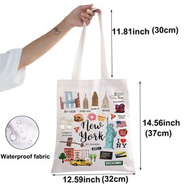 BWWKTOP - Bolsa de lona de Nueva York para regalo de recuerdo de Nueva York, bolsa de comestibles de Nueva York, regalos de viaje de Nueva York, bolsa de compras, New York, Ajuste