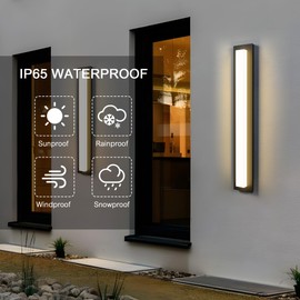 LamQee 31.5 in Aluminum Long Outdoor Wall Lights, 2900K 2000LM LED Waterproof IP65, Linear Modern Exterior Lighting Fixtures Wall Mount Outside Sconce Acrylic Shade for House Porch Patio Garage Door