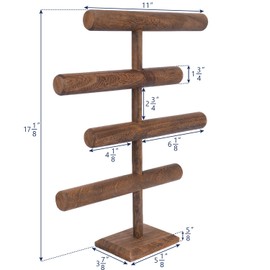 MOOCA Wooden Brown 4-Tier Jewelry Display Stand, Wooden Necklace Jewelry Display Organizer Bracelet Holder for Shows, Wooden Bracelet Watch Display Stand, Brown Color