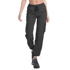 WENRONSTA Women's Cargo Pants Lightweight Water Resistant Quick Dry Hiking Pants Travel Outdoor Work Joggers with 6 Pockets Black XXL