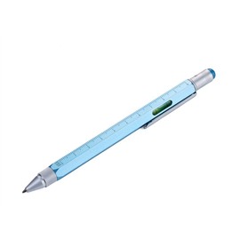TROIKA CONSTRUCTION – PIP20/MB – Multitasking ballpoint pen – centimetre and inch ruler – 1:20 m and 1:50 m scale – spirit level – brass – laquered – metallic-blue – TROIKA-original