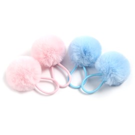 SUSULU Pom Pom Elastic Hair Ties for Girls Cute Faux Fur Pompom Ball Hair Band Scrunchies Ponytail Holder Hair Accessories Pack of 4 pcs (Light Blue & Light Pink)