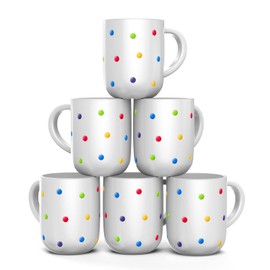 Francois et Mimi, Set of 6 Large 16 Ounce Ceramic Coffee Mugs (White Polka Dot)