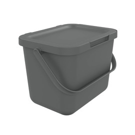 SUNDIS Loops 6L Rectangular, Recycled Plastic, Grey, with Lid and Carry Handle, Ideal for Organic Waste, Kitchen, Canteen, Restaurant, Breakroom