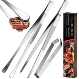 YADOBIG Set of 3 Cooking Tweezers Stainless Steel Kitchen Tweezers in 30 cm x 2 and 12 cm, Barbecue Tweezers for Cooking, Tweezers Kitchen for Grilling, Coating and Serving, White