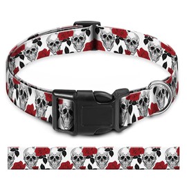 BAYCUFKQ Dog Collar, Cute Pet Collar Adjustable for Medium Dogs, Soft Dog Collars with Quick Release Buckle for Walking Running Rose Skull