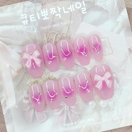 Pink Princess Cheek Handmade Nail Tips - Oval / 핑크공주 치크 수제네일팁 - 오벌XS