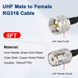 XRDS -RF RG316 UHF Male to UHF Female Coaxial Cable 6FT – CB Antenna Cable PL 259 UHF Male to UHF Female SO239 Cable, 50 Ohm Low Loss for HAM Radio Antenna, Brown