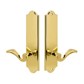 Royal Zinc Die-Cast Lever Set and Back Plates in Lifetime Polished Brass, Full Dummy Set, Left Hand