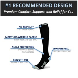 SB SOX Lite Compression Socks (15-20mmHg) for Men & Women – Best Socks for All Day Wear! (Black/Gray, L/XL)