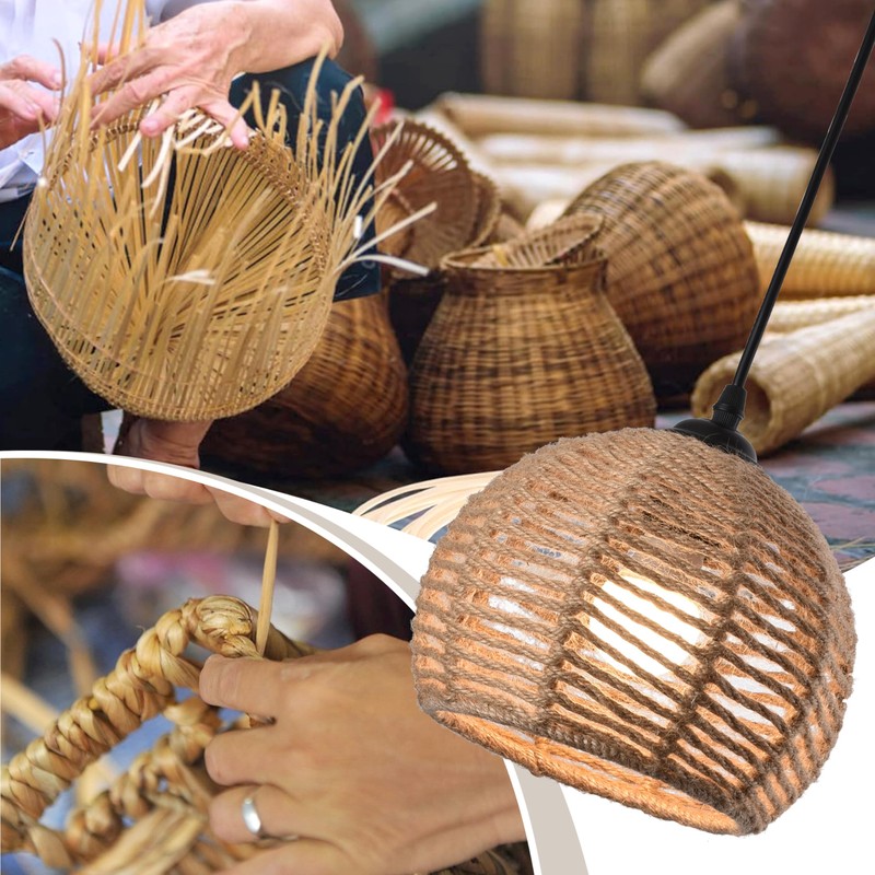 AyshwillDec 3 Pack Woven Pendant Light Boho Chandelier Dome Rustic