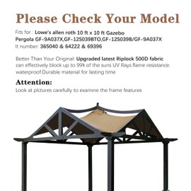 SCOCANOPY Replacement Top Fit for Lowe's Allen Roth 10X10 Ft Gazebo Model #GF-12S039B / GF-9A037X,(Beige)