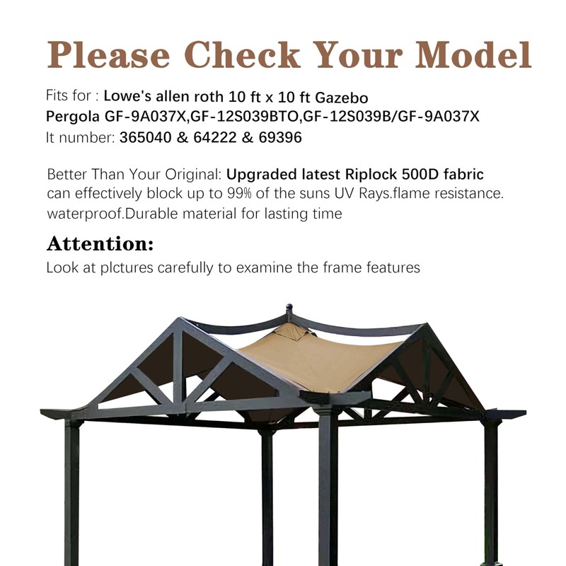 SCOCANOPY Replacement Top Fit for Lowe's Allen Roth 10X10 Ft