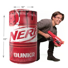 Nerf Bunkr BKN-3407 Nerf Take Cover Toxic Barrel-Inflatable Obstacle for Use with All Indoor & Outdoor Zones Game Fields-Features Stability System, 3-Way Valves, Battle Cards, 8+ Years
