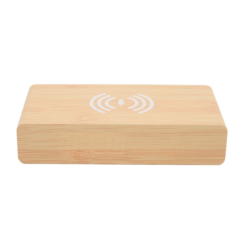 Wooden Digital Alarm Clock with Wireless Charging 3 Level Dimmer