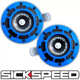 SICKSPEED 2PC BLUE SUPER LOUD COMPACT ELECTRIC BLAST TONE HORN CAR SUV 12V P1