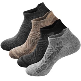 GKX Men's No Show Merino Wool Running Athletic Casual Socks 4 Pairs (Mixcolor1, 10-13)