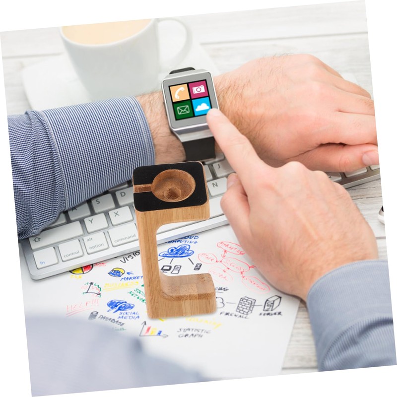 TEHAUX 1Pc Bamboo Smart Watch Charging Stand Elegant Natural Holder