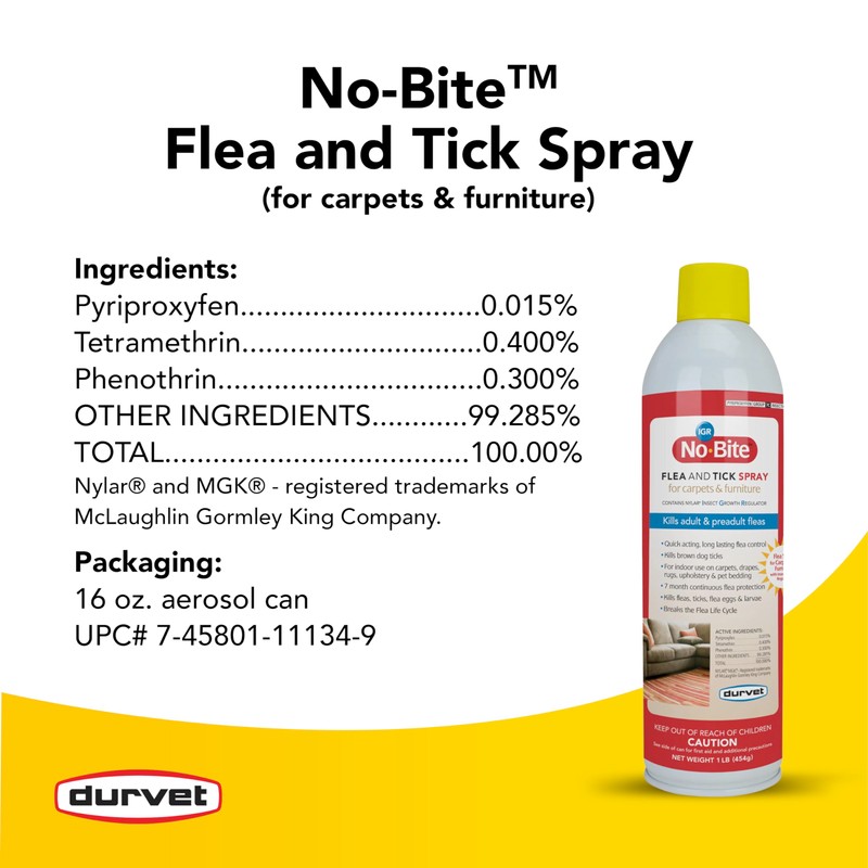 Durvet No Bite IGR Flea and Tick Spray, 16 Ounces,