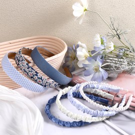 Giantree Pack of 7 Fashionable Headbands for Women, Headband Set, Women, Non-Slip Girls' Headband, Pearl Headbands, Plastic Headband, Fashionable Headbands for Women and Girls (Blue)