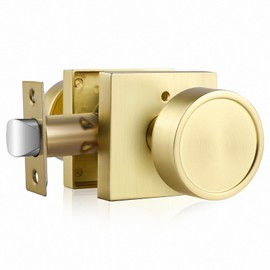 Haidms Gold Door Knob Interior, Zinc-Alloy Heavy Duty Round Brushed Gold Privacy Door Knob for Bedroom Modern Bathroom Interior Door Lock Bulk(1 Pack)