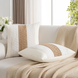 DakTou Boho Cushion Cover 45 x 45 cm Cotton Brown Decorative Cushion Sofa Cushion Decorative Cushion Covers Modern Farmhouse Cushion Cover Decorative Cushion Covers for Sofa Couch Home Bedroom Living