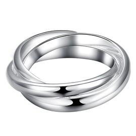 Goldenchen Fashion 925 Sterling Silver Plated Triple Band Rolling Russian Wedding Ring, Copper