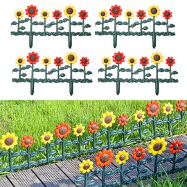 Sungmor Plastic Edgings Garden Picket Fence - Grass Lawn Flowerbeds Plant Borders - Decorative Sunflower Landscape Path Panels - Pack of 4 (Overall Length 98 Inches) - Lightweight & Easy Installation