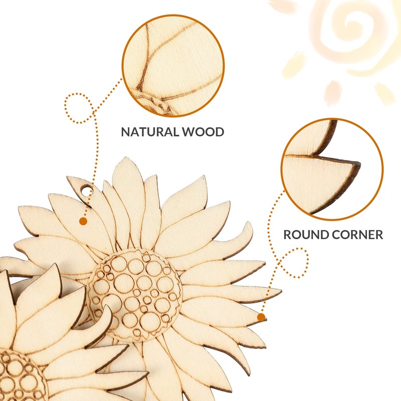 10pcs Unfinished Wood Cutouts Sunflower Wood Shapes Pieces Discs Slices
