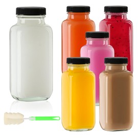 SZUAH 8 oz Glass Juice Bottles with Lids 6 Pack,Reusable Water Bottle,Juicing Bottles for Smoothies, Milk, Storage, Small and portable(240ml，Set of 6)
