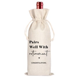 Retirement Gift Wine Bag, Best Retirement Gifts Farewell Leaving Gifts for Teacher Coworker Friend Colleagues Nurse Boss Retirees Work,Pairs Well With Retirement (Beige-Retirement)