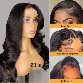 Lace Front Wigs Human Hair Wigs for Women 18 Inch 180% Density HD 13X4 Body Wave Frontal Wig Human Hair Pre Plucked with Baby Hair Perruque Femme Humain Naturel Natural Black