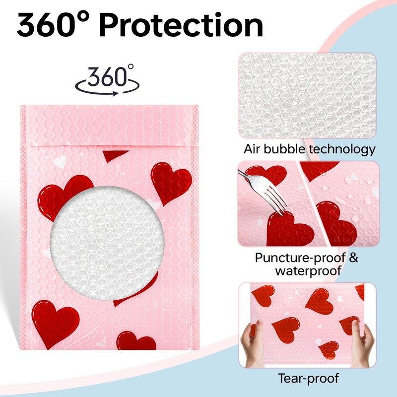 Enjamyo 50 Pcs Bubble Mailers 6 x 9 Inch,Valentine Bubble