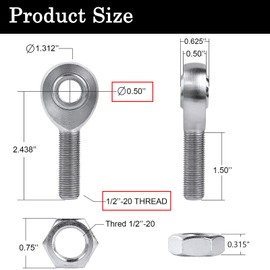 GaiRen 1/2” Heim Joints Kit, 0.5” Rod End Chromoly Joints Panhard Kit Right and Left Hand Thread with Jam Nut and Bung (1 Pair)