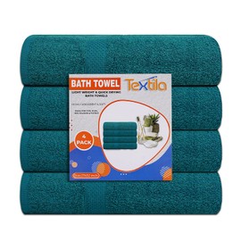 Textila Cotton Bath Towels - 27x52 Inches - Pack of 4 - Green Color - Soft and Absorbent Towels for Bathroom, Gym, Pool, Spa, Hotel, Home & Hair Wrap Use