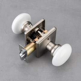 NCL White Door Knobs, Door Knob Interior, Porcelain Square Door Levers, Satin Nickel Privacy Door Handles, Door Locks for Bedroom and Bathroom