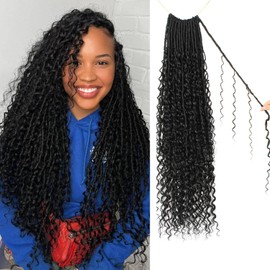 Goddess Locs Crochet Hair 24 Inch Faux Locs Crochet Pre-looped Boho Faux Locs with Curly Ends 8 Packs Long Bohemian River Locs Crochet Hair for Black Women(24Inch,1B)