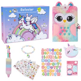 Dzlvaier Diary with Lock for Girls – Girls Journal Set, Cute Lockable Diary with Accessories,Locking Cute Fuzzy Notebook with Multicolors Pen and Purse-Rainbow Owl
