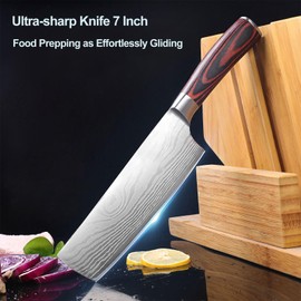 BTEPSGA 7" Nakiri Knife, Razor-Sharp High Carbon Steel Cleaver, Multipurpose Asian Chef Knife with Ergonomic Handle, Easy Clean Kitchen Knife & Gift Ready