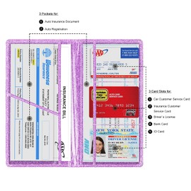 TOURSUIT Car Registration and Insurance Card Holder, Vehicle License Document Glove Box Compartment Organizer, Interior Car Accessories for Women Men Teens (Glitter Purple)