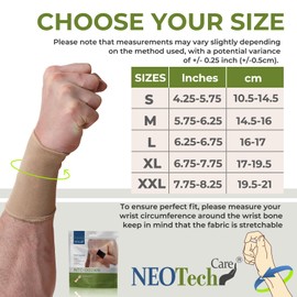 NeoTech Care Wrist Band Support Sleeve - Elastic & Breathable Knitted Fabric Compression Brace - for Tennis, Gym, Sport, Tendonitis (Beige Color, Size M, 1 Pair)